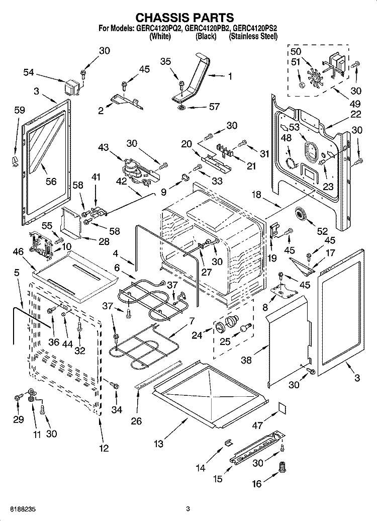 CHASSIS PARTS Diagram and Parts List for GERC4120PB2  Whirlpool Range