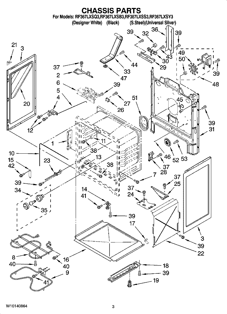 CHASSIS PARTS Diagram and Parts List for RF367LXSQ3  Whirlpool Range