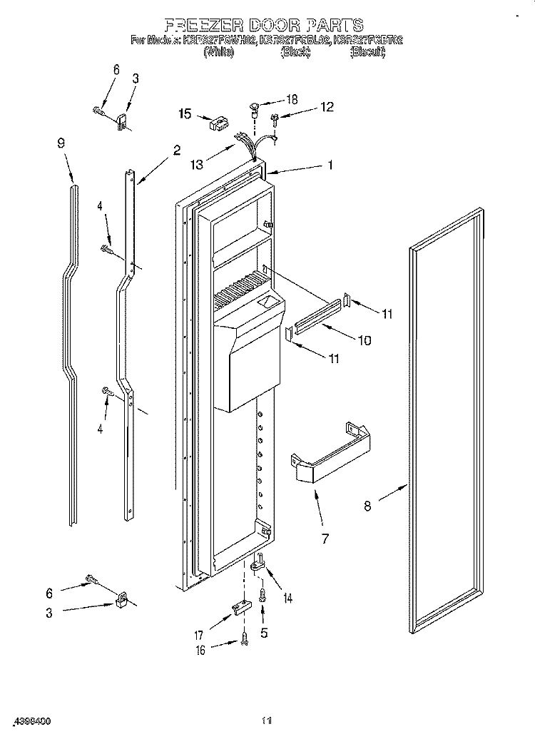 FREEZER DOOR Diagram and Parts List for KSRS27FGBL02  KitchenAid Refrigerator