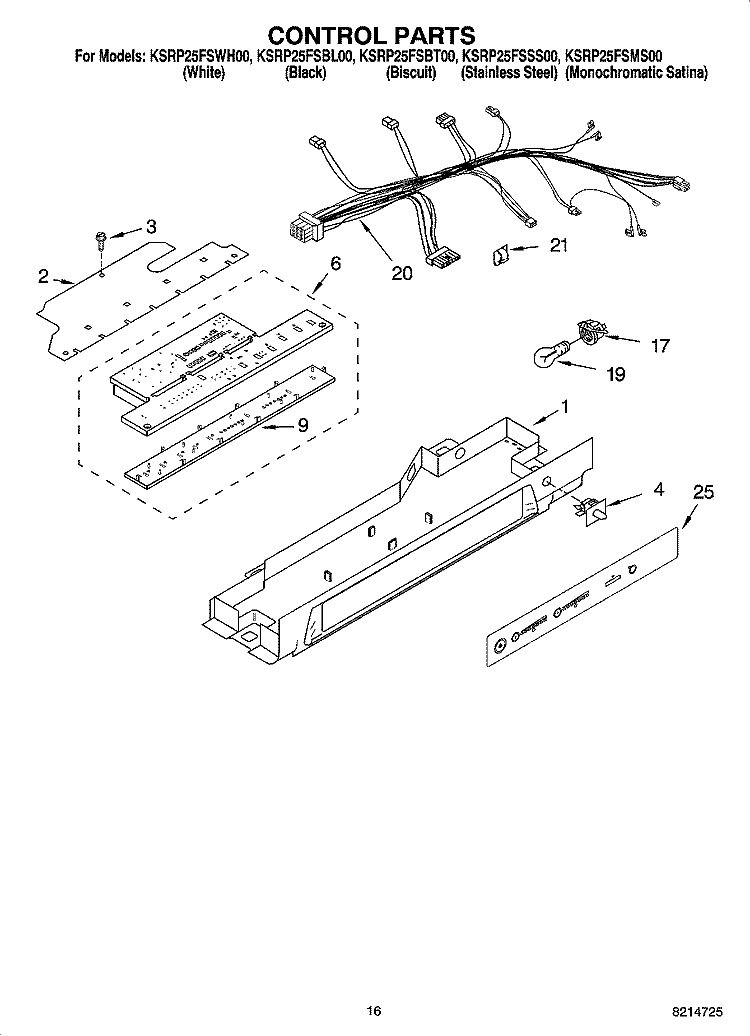 CONTROL PARTS Diagram and Parts List for KSRP25FSBL00  KitchenAid Refrigerator