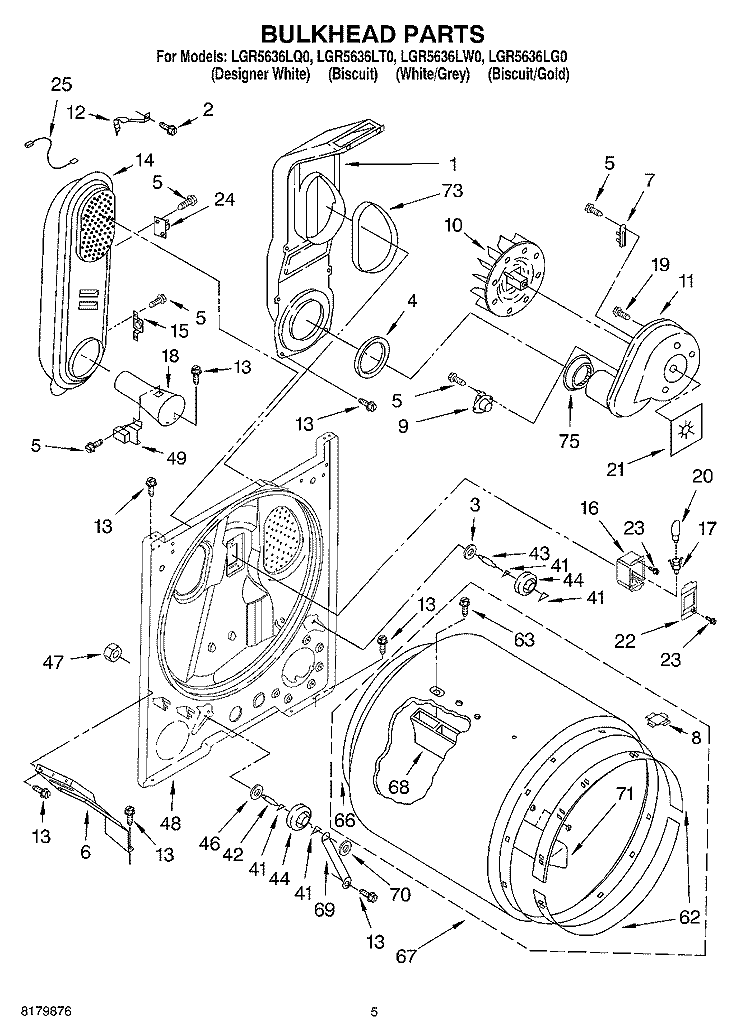 BULKHEAD Diagram and Parts List for LGR5636LT0  Whirlpool Dryer