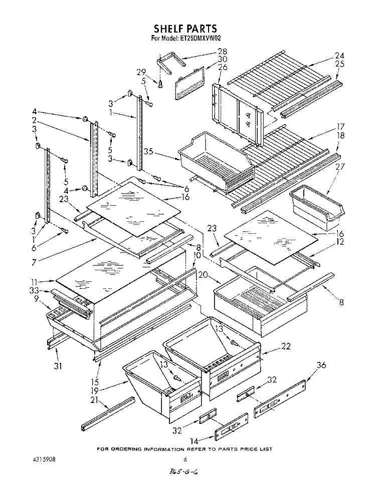 SHELF , LIT/OPTIONAL Diagram and Parts List for ET25DMXVM02  Whirlpool Refrigerator