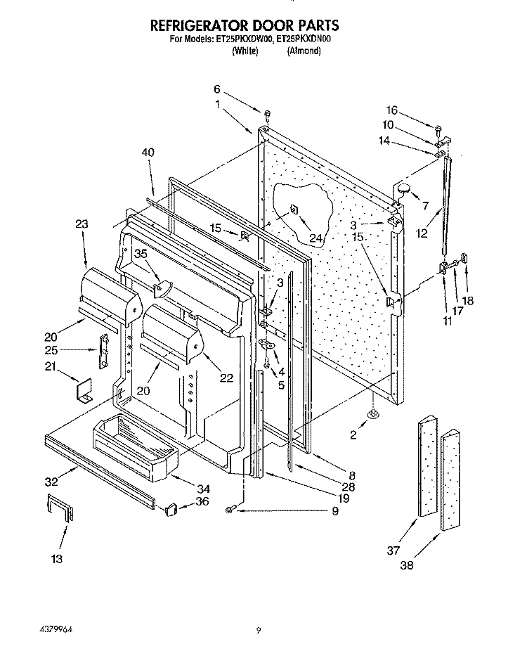 REFRIGERATOR DOOR Diagram and Parts List for ET25PKXDN00  Whirlpool Refrigerator
