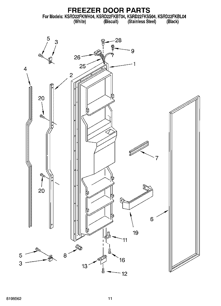 FREEZER DOOR PARTS Diagram and Parts List for KSRD22FKBL04  KitchenAid Refrigerator