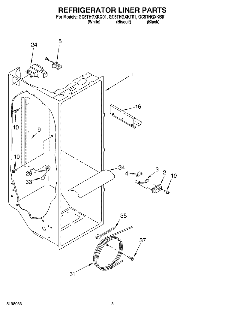 REFRIGERATOR LINER PARTS Diagram and Parts List for GC5THGXKB01  Whirlpool Refrigerator