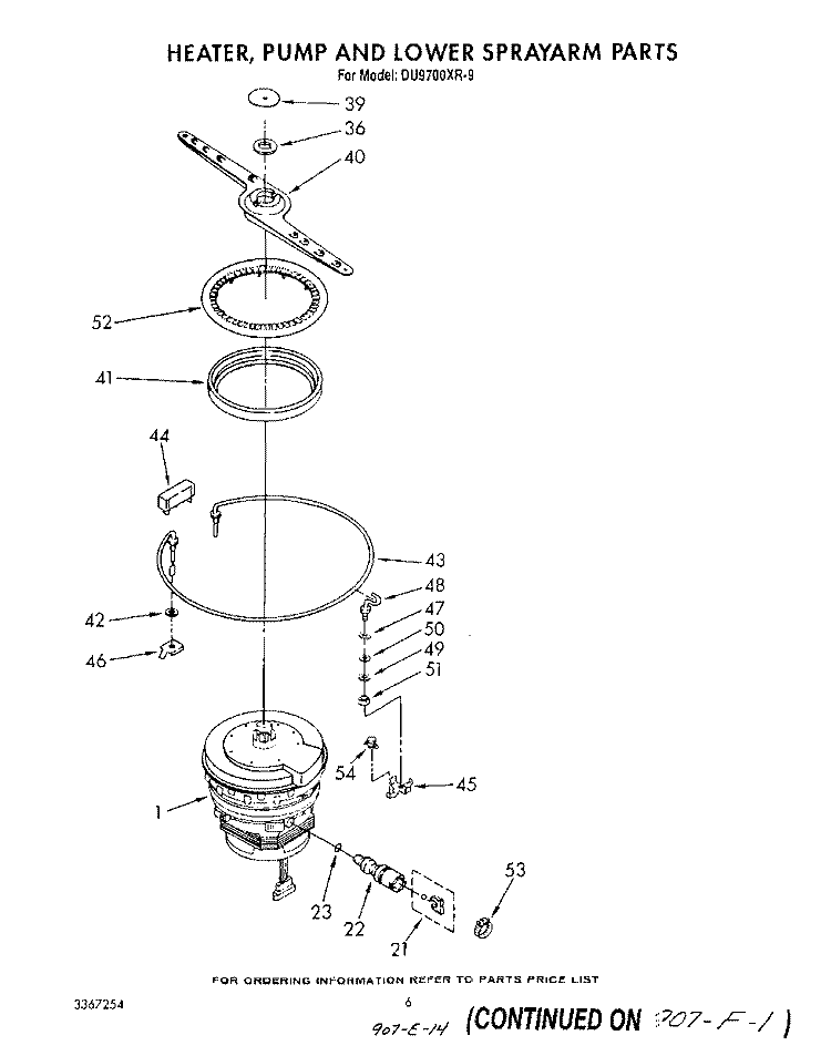 HEATER, PUMP AND LOWER SPRAY ARM Diagram and Parts List for DU9700XR9  Whirlpool Dishwasher