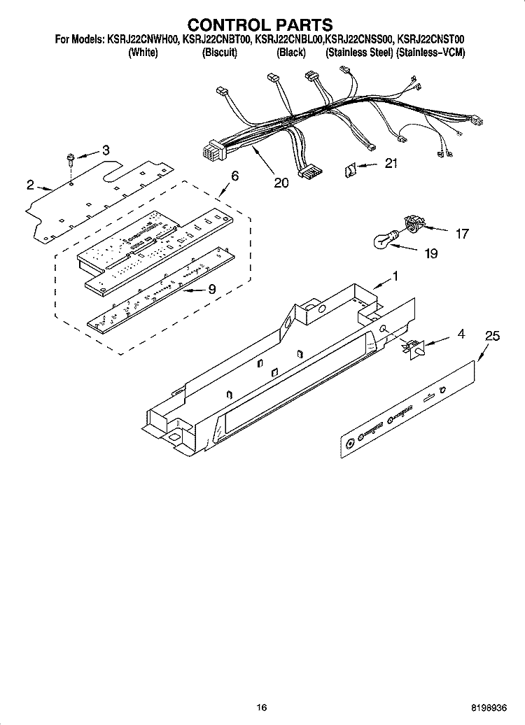 CONTROL PARTS Diagram and Parts List for KSRJ22CNWH00  KitchenAid Refrigerator