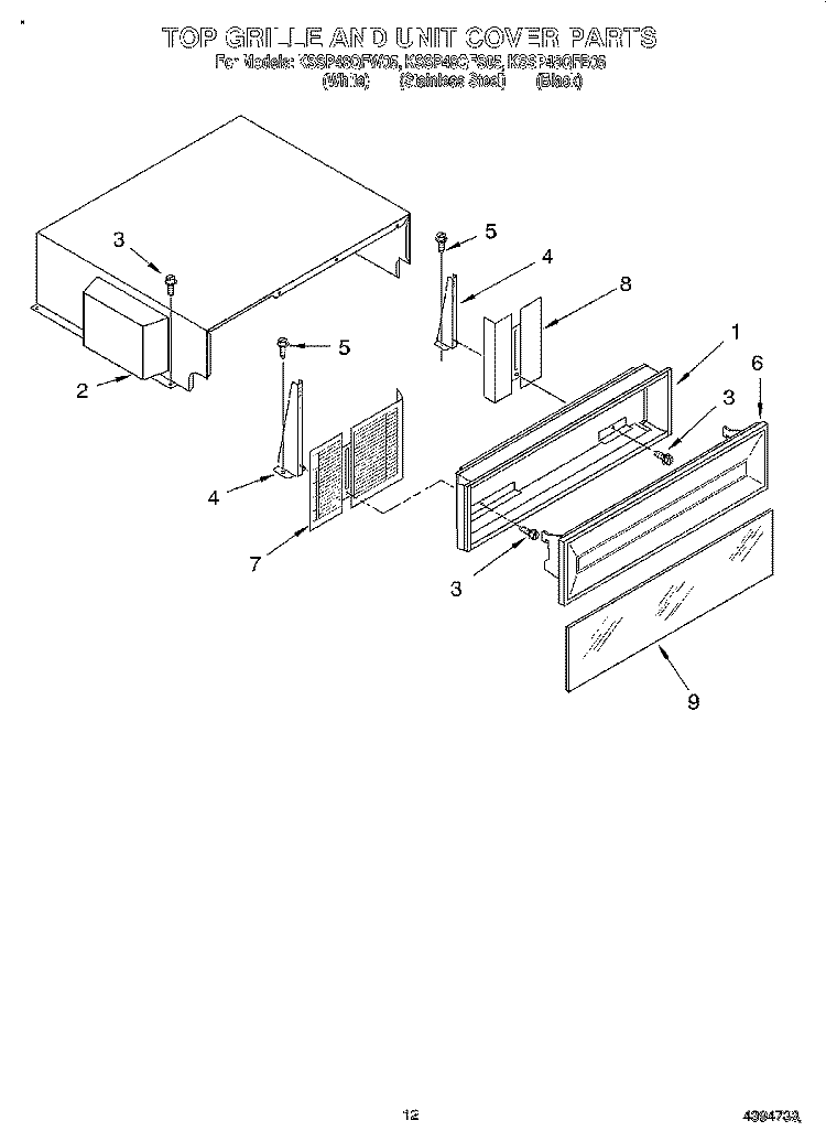 TOP GRILLE AND UNIT COVER Diagram and Parts List for KSSP48QFB05  KitchenAid Refrigerator