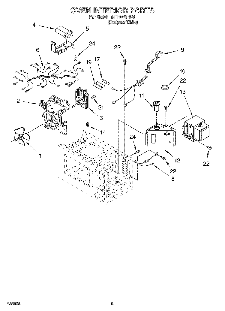 OVEN INTERIOR Diagram and Parts List for MT1100SHQ0  Whirlpool Microwave