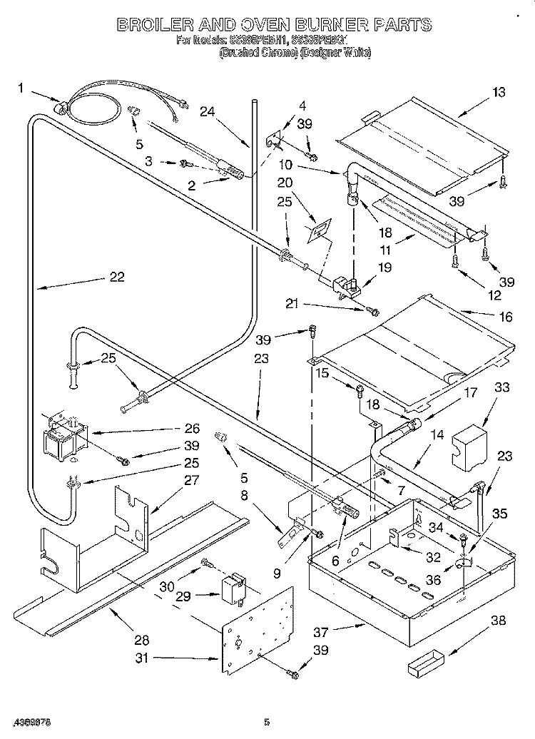 BROILER AND OVEN BURNER Diagram and Parts List for SS385PEBQ1  Whirlpool Range