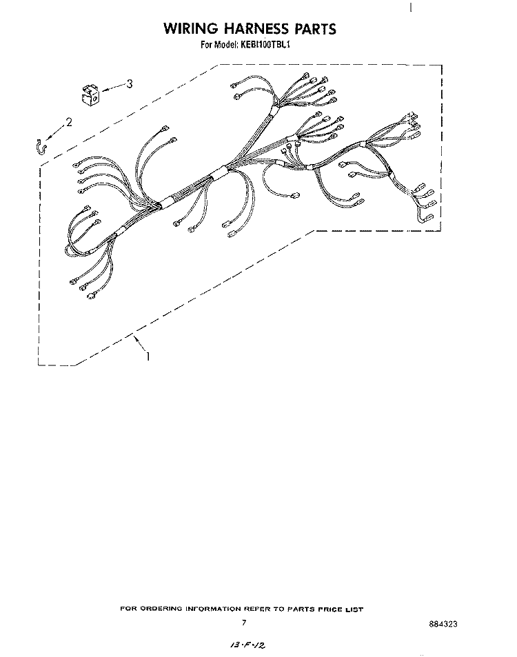 WIRING HARNESS Diagram and Parts List for KEBI100TBL1  KitchenAid Wall Oven