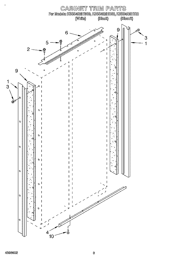 CABINET TRIM Diagram and Parts List for KSSS42MHT00  KitchenAid Refrigerator