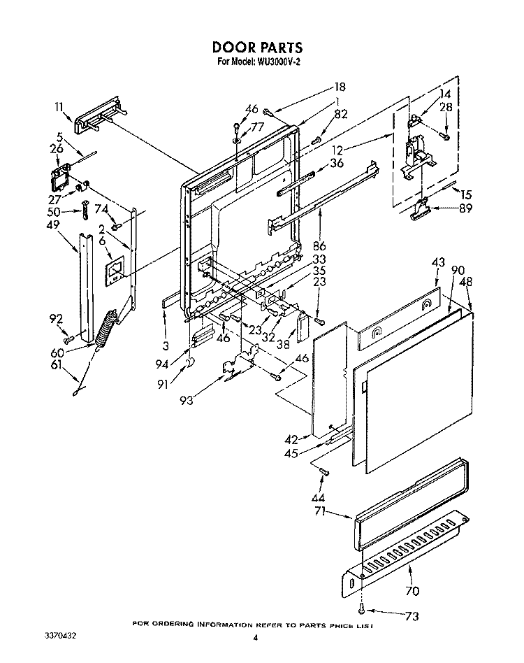 DOOR Diagram and Parts List for WU3000V2  Roper Dishwasher