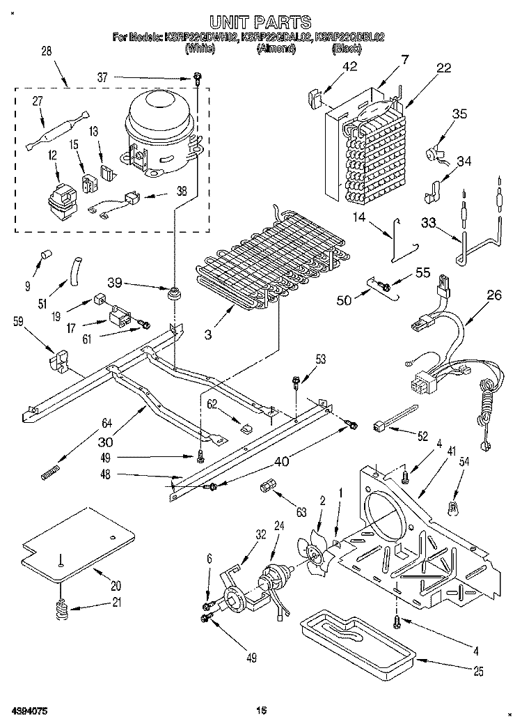 UNIT Diagram and Parts List for KSRP22QDAL02  KitchenAid Refrigerator