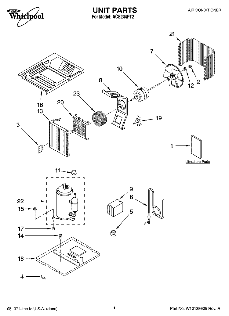 UNIT PARTS Diagram and Parts List for ACE244PT2  Whirlpool Air Conditioner