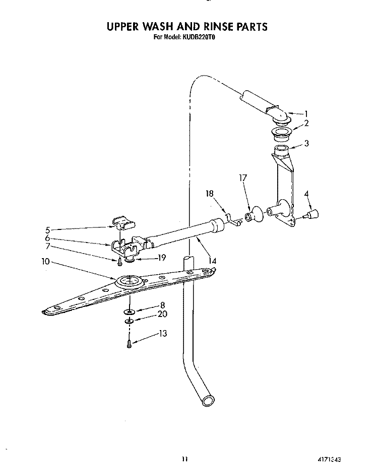 UPPER WASH AND RINSE Diagram and Parts List for KUDB220T0  KitchenAid Dishwasher