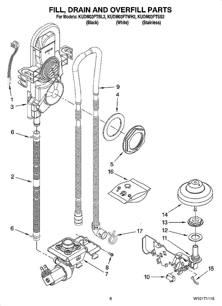 FILL, DRAIN AND OVERFILL PARTS Diagram and Parts List for KUDM03FTWH2  KitchenAid Dishwasher