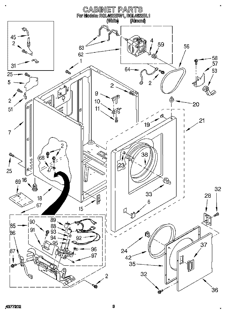 CABINET Diagram and Parts List for RGL4622BL1  Roper Dryer