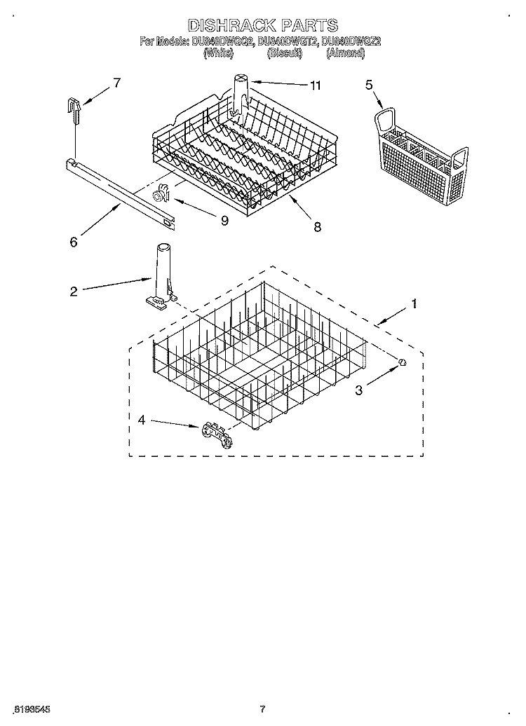 DISHRACK Diagram and Parts List for DU840DWGZ2  Whirlpool Dishwasher