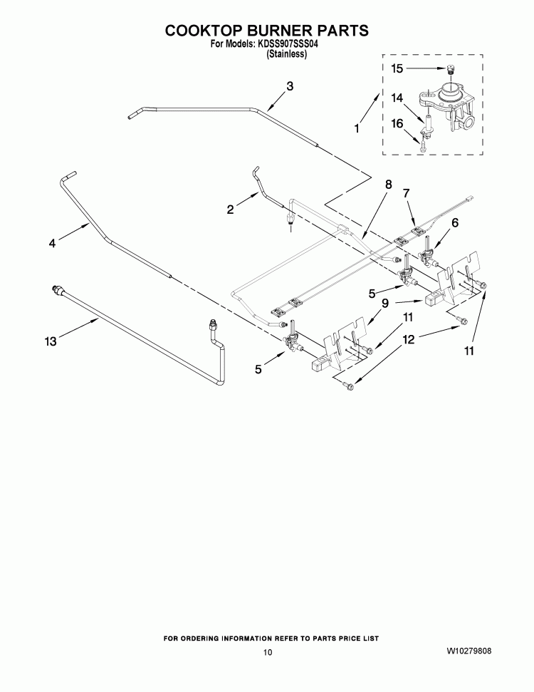 COOKTOP BURNER PARTS Diagram and Parts List for KDSS907SSS04  KitchenAid Range