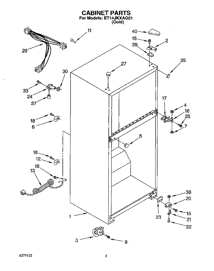 CABINET Diagram and Parts List for ET14JKXAG01  Whirlpool Refrigerator
