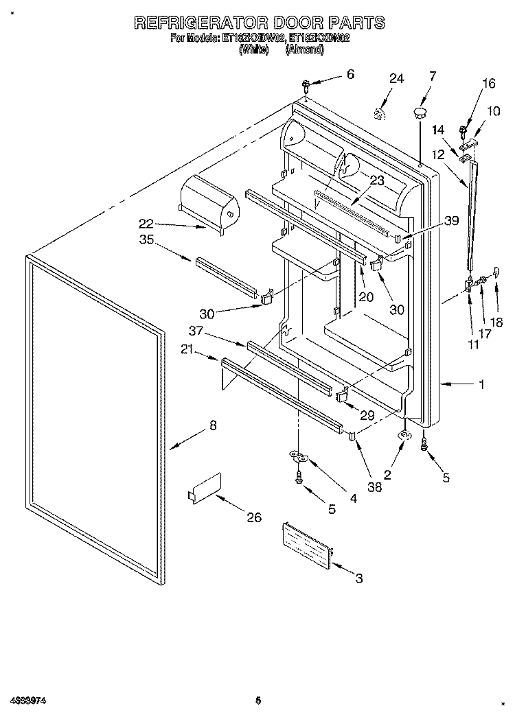 REFRIGERATOR DOOR Diagram and Parts List for ET18ZKXDW02  Whirlpool Refrigerator