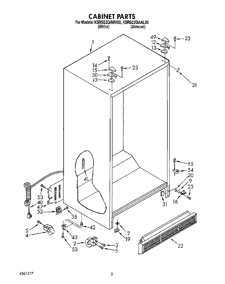 CABINET Diagram and Parts List for KSRS22QAWH00  KitchenAid Refrigerator