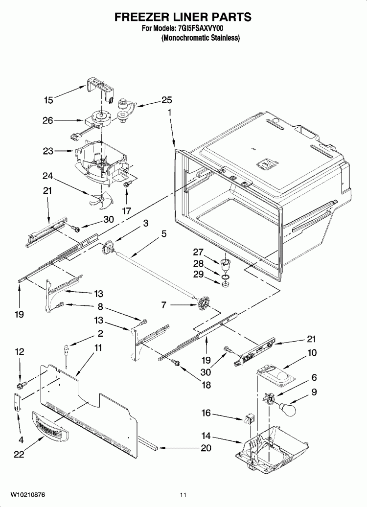 FREEZER LINER PARTS Diagram and Parts List for 7GI5FSAXVY00  Whirlpool Refrigerator