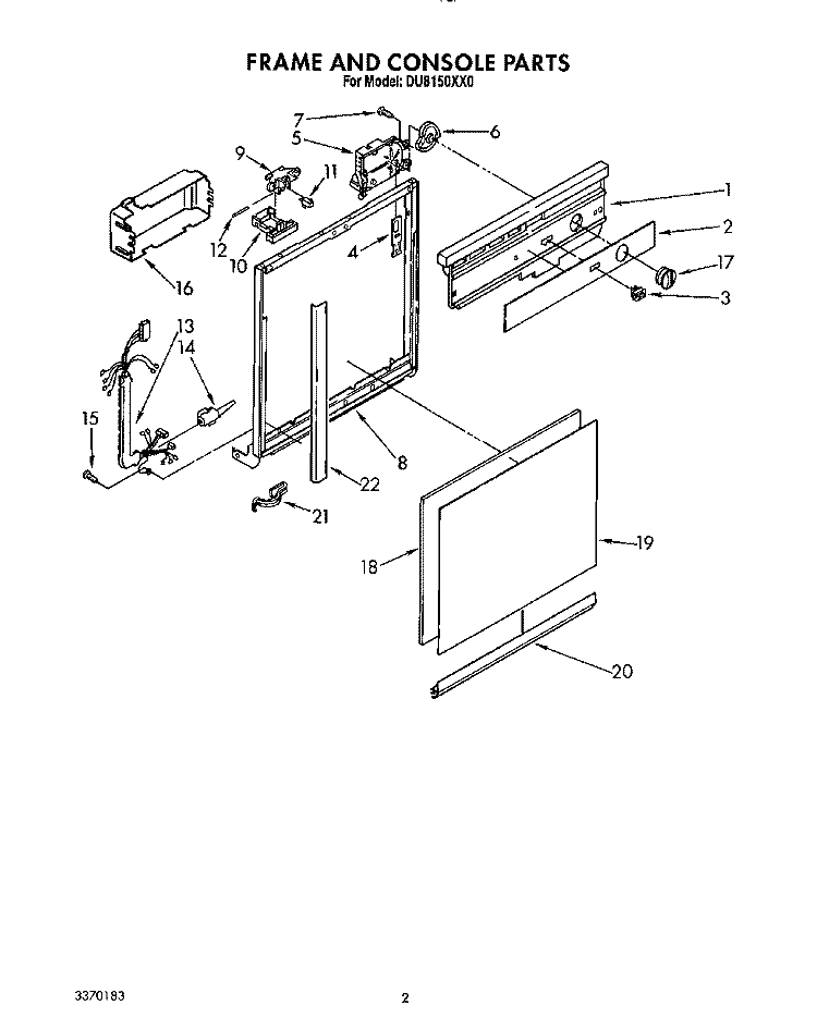 FRAME AND CONSOLE Diagram and Parts List for DU8150XX0  Whirlpool Dishwasher