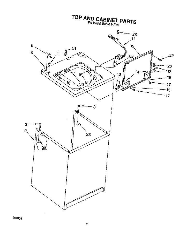 TOP AND CABINET, LIT/OPTIONAL Diagram and Parts List for RAL5144AL0  Whirlpool Washer