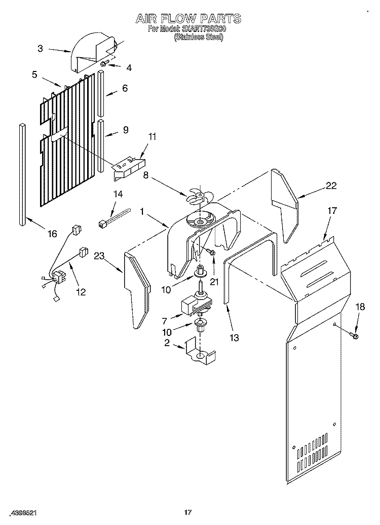 AIR FLOW Diagram and Parts List for 3XART735G00  Whirlpool Refrigerator