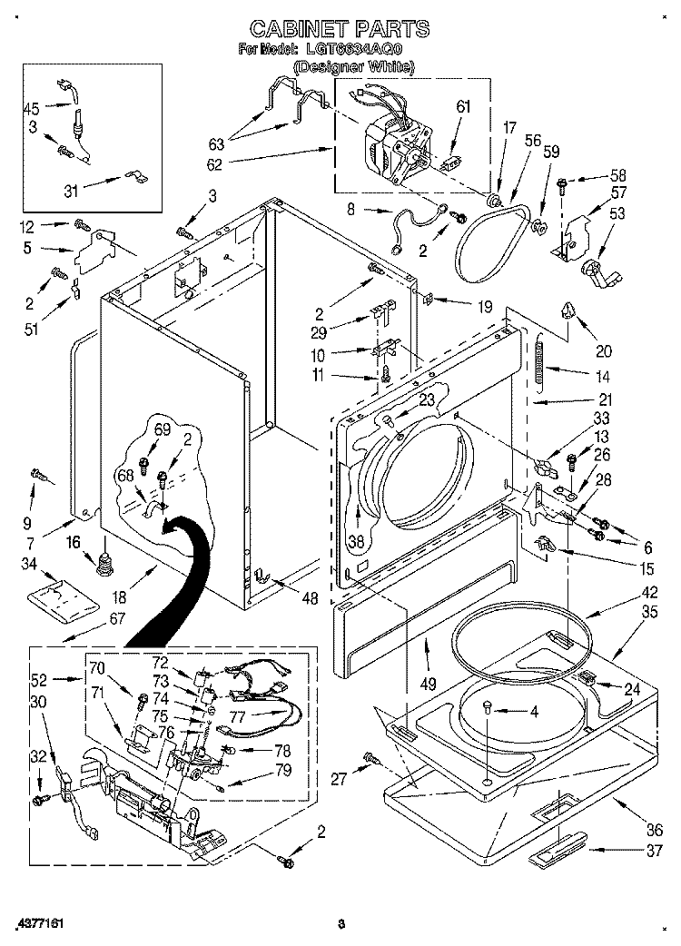 CABINET Diagram and Parts List for LGT6634AQ0  Whirlpool Dryer