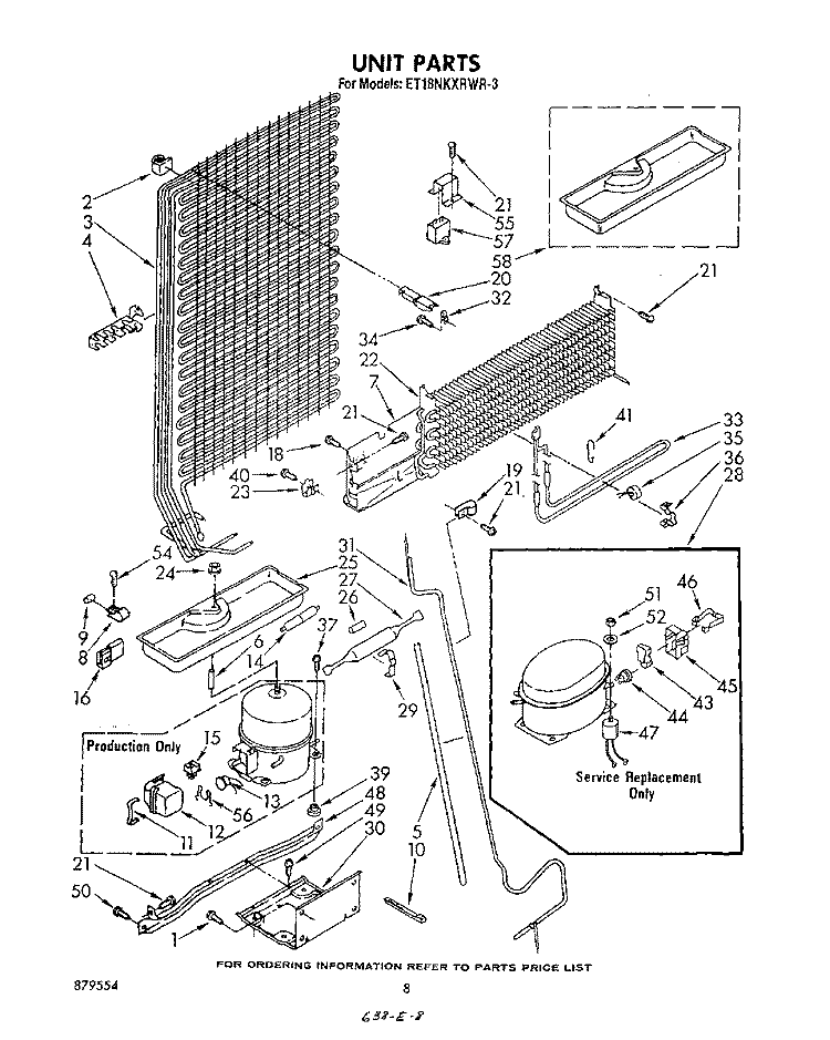 UNIT Diagram and Parts List for ET18NKXRWR3  Whirlpool Refrigerator