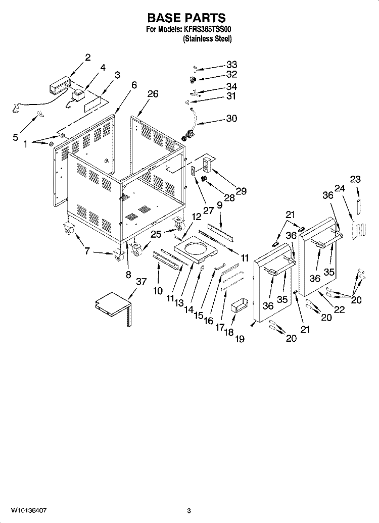 BASE PARTS Diagram and Parts List for KFRS365TSS00  KitchenAid Grill
