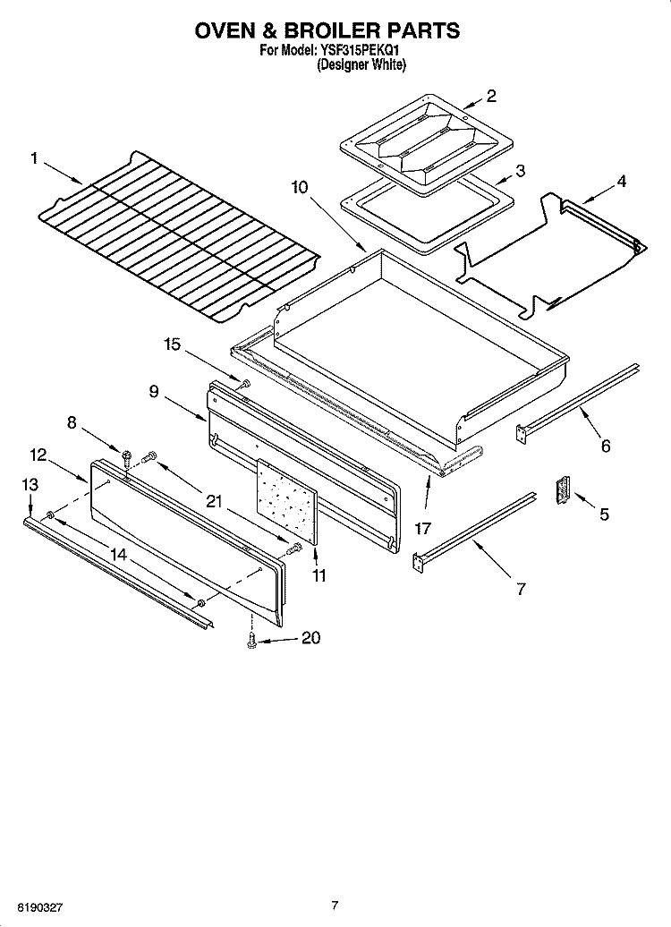 OVEN & BROILER PARTS Diagram and Parts List for YSF315PEKQ1  Whirlpool Range