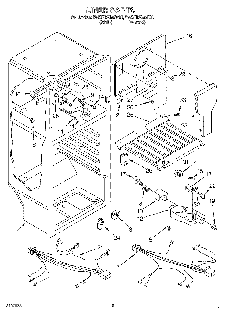 LINER, OPTIONAL Diagram and Parts List for 8VET16GKGW01  Whirlpool Refrigerator