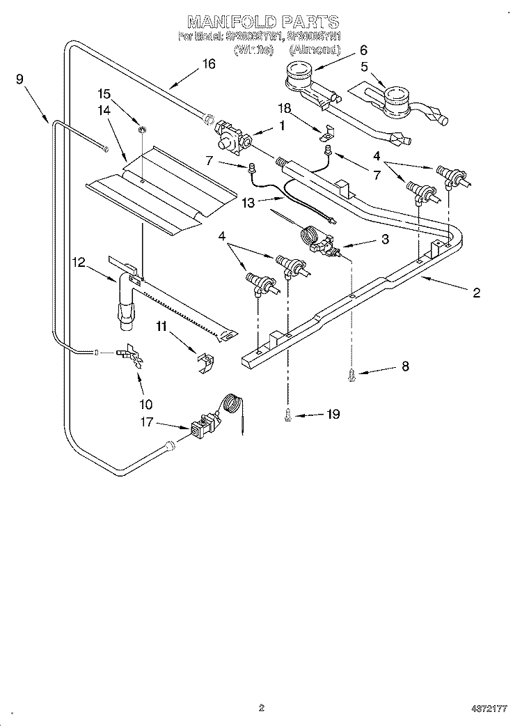 MANIFOLD Diagram and Parts List for SF3000SYW1  Whirlpool Range