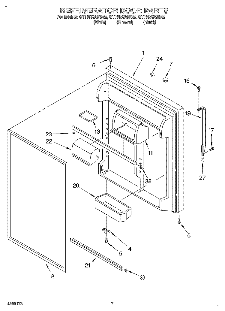REFRIGERATOR DOOR Diagram and Parts List for GT19DKXGN02  Whirlpool Refrigerator