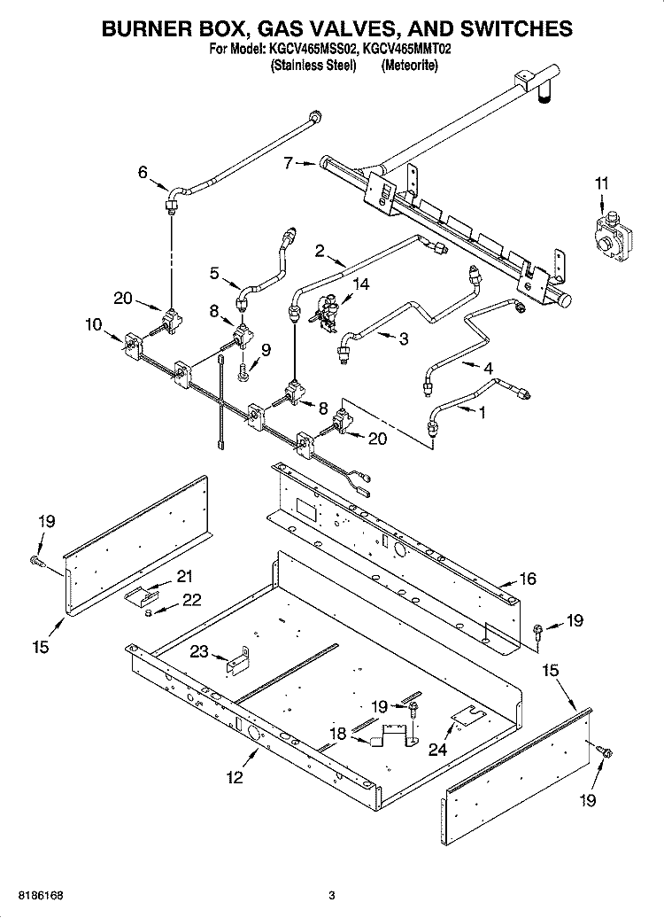 BURNER BOX, GAS VALVES, AND SWITCHES Diagram and Parts List for KGCV465MMT02  KitchenAid Cooktop