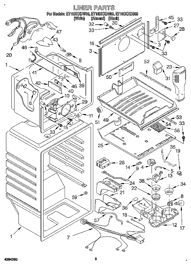 LINER Diagram and Parts List for ET19DKXDN03  Whirlpool Refrigerator
