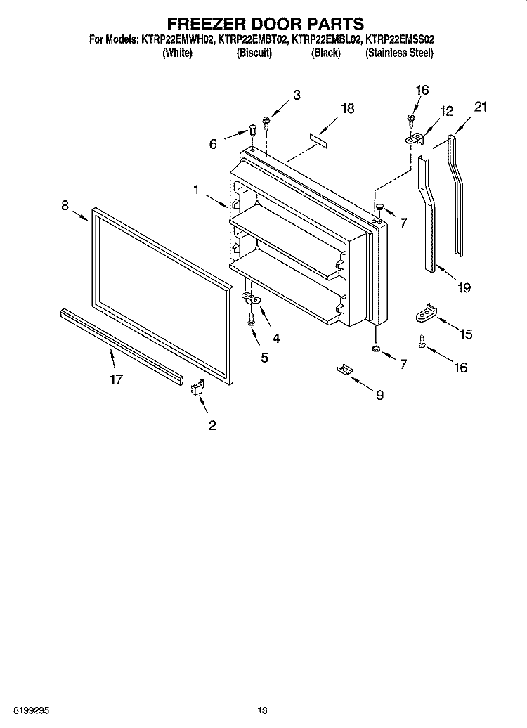 FREEZER DOOR PARTS Diagram and Parts List for KTRP22EMWH02  KitchenAid Refrigerator