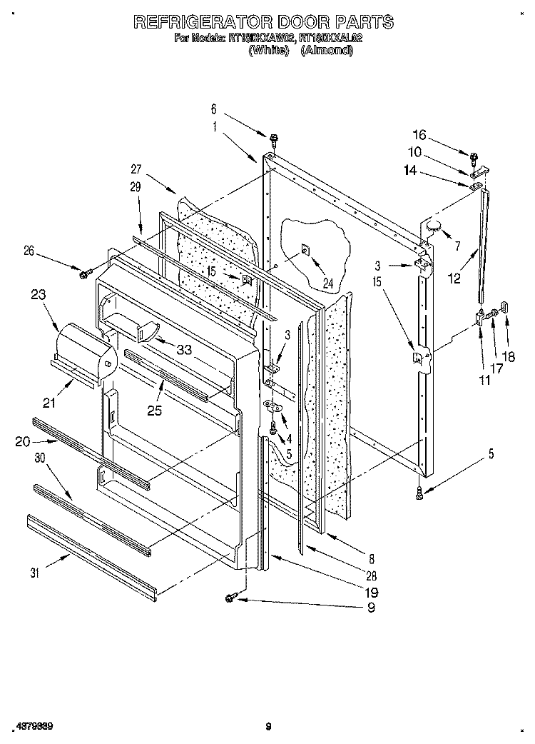 REFRIGERATOR DOOR, LIT/OPTIONAL Diagram and Parts List for RT18DKXAL02  Roper Refrigerator