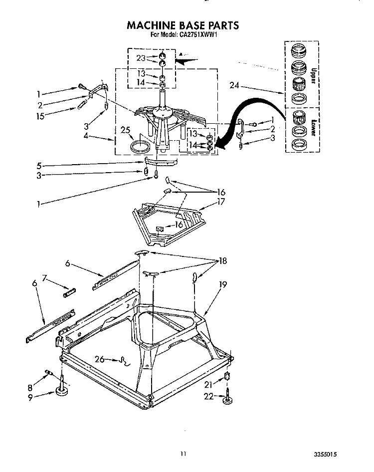 MACHINE BASE Diagram and Parts List for CA2751XWW1  Whirlpool Washer