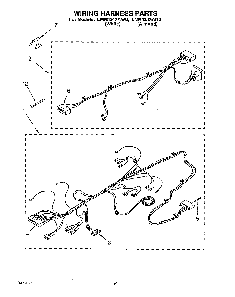 WIRING HARNESS Diagram and Parts List for LMR5243AW0  Whirlpool Washer