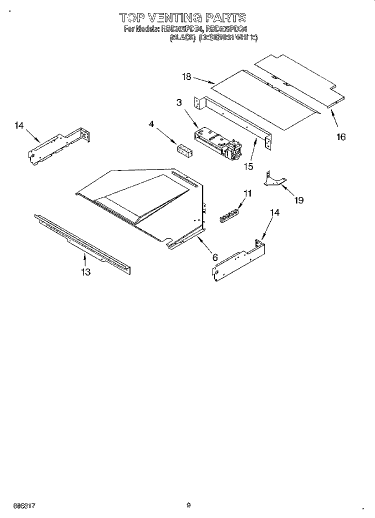 TOP VENTING, OPTIONAL Diagram and Parts List for RBD305PDQ4  Whirlpool Wall Oven