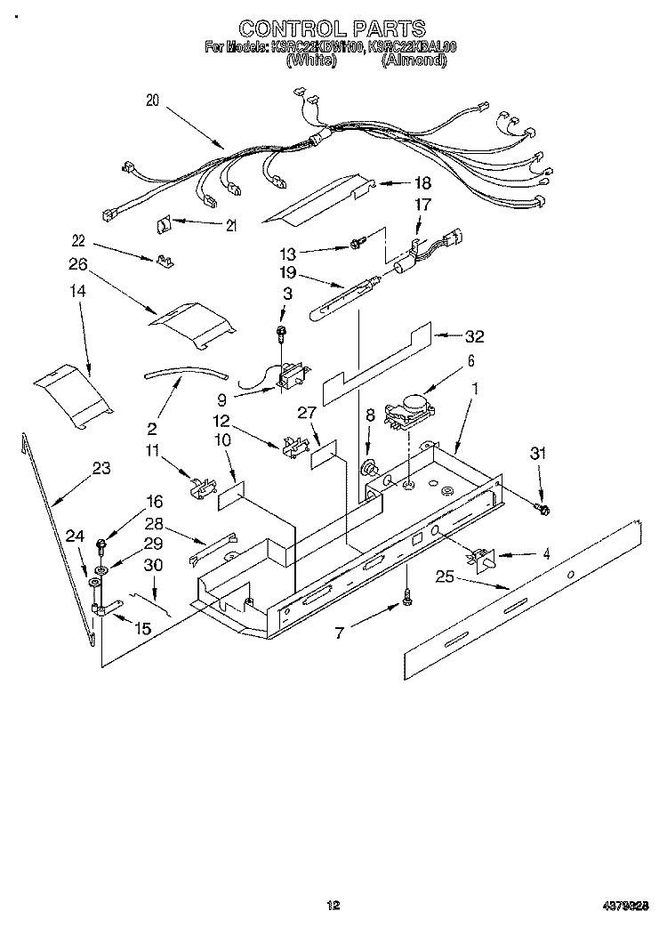 CONTROL Diagram and Parts List for KSRC22KBAL00  KitchenAid Refrigerator