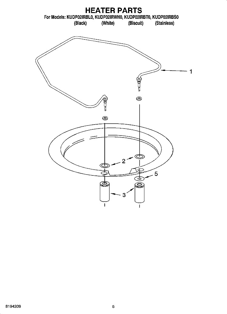 HEATER PARTS Diagram and Parts List for KUDP02IRWH0  KitchenAid Dishwasher