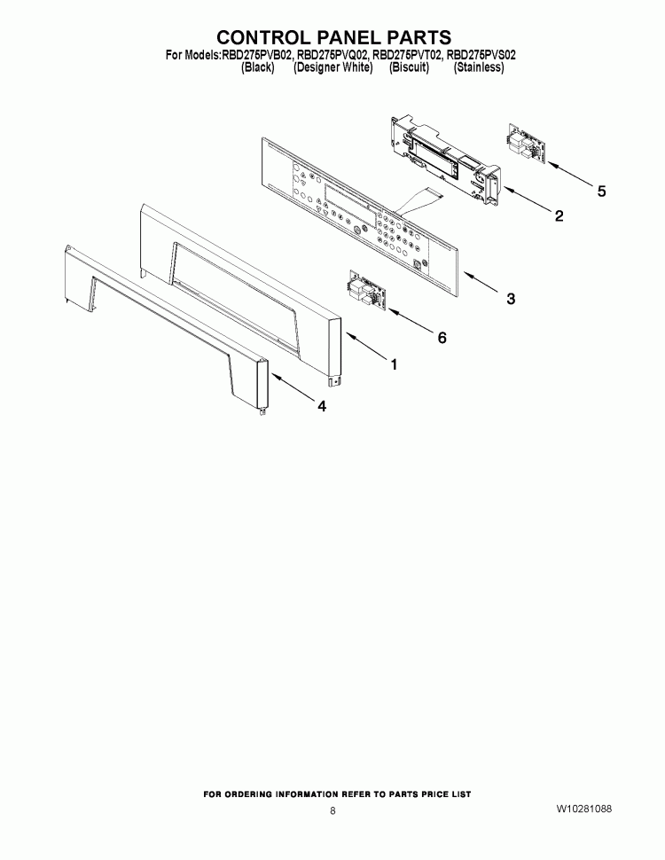 CONTROL PANEL PARTS Diagram and Parts List for RBD275PVB02  Whirlpool Wall Oven