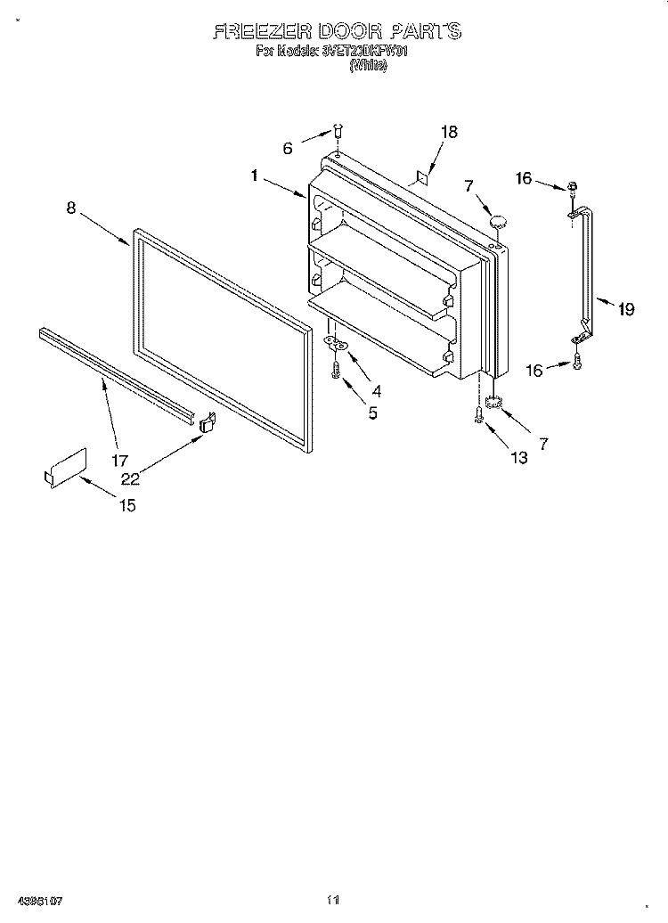FREEZER DOOR, LIT/OPTIONAL Diagram and Parts List for 3VET20DKFW01  Whirlpool Refrigerator