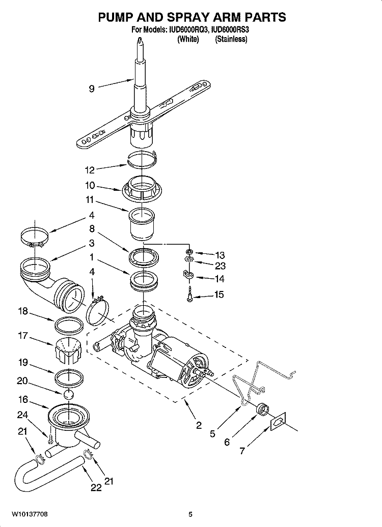 PUMP AND SPRAY ARM PARTS Diagram and Parts List for IUD6000RQ3  Whirlpool Dishwasher